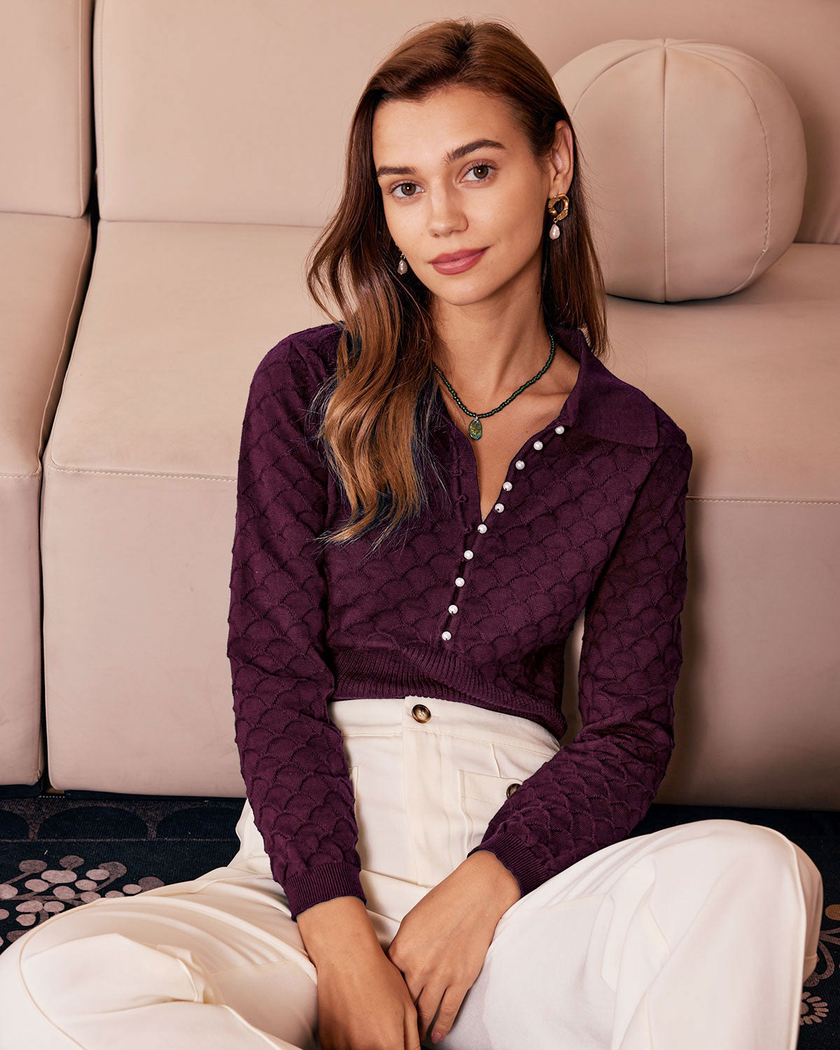 Pellina - Pearl Button Knit Top Autumn Winter Wear