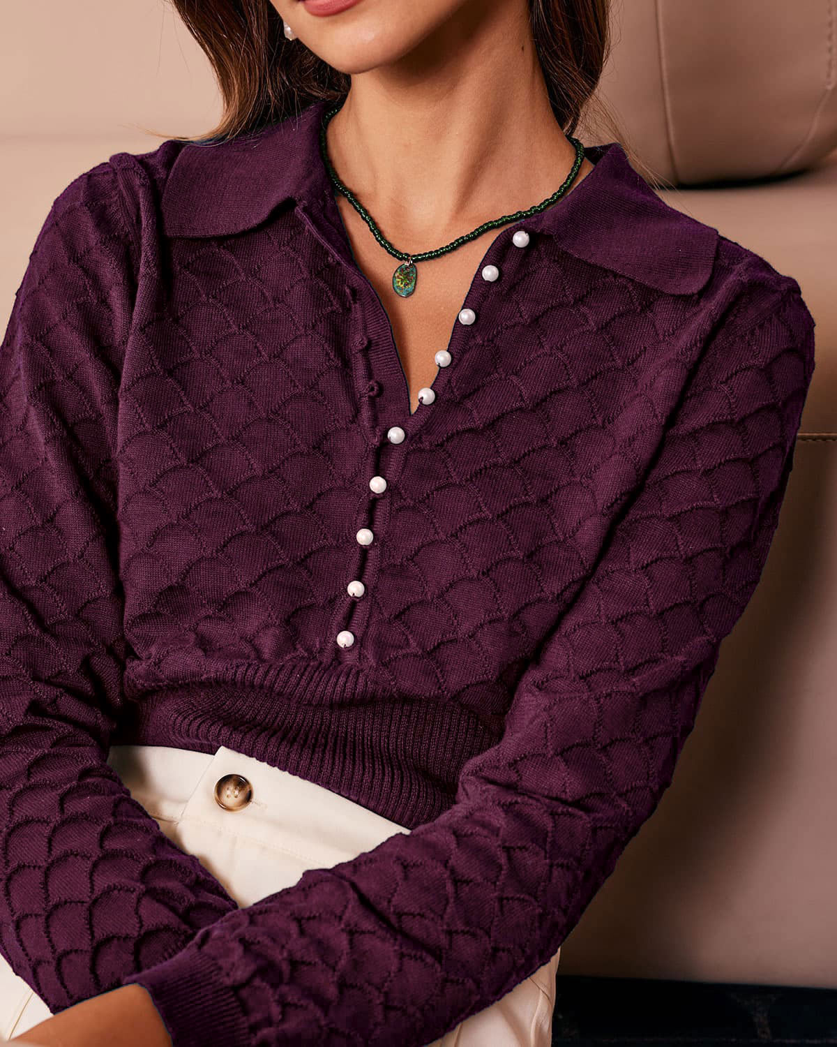Pellina - Pearl Button Knit Top Autumn Winter Wear — view 4 of 7