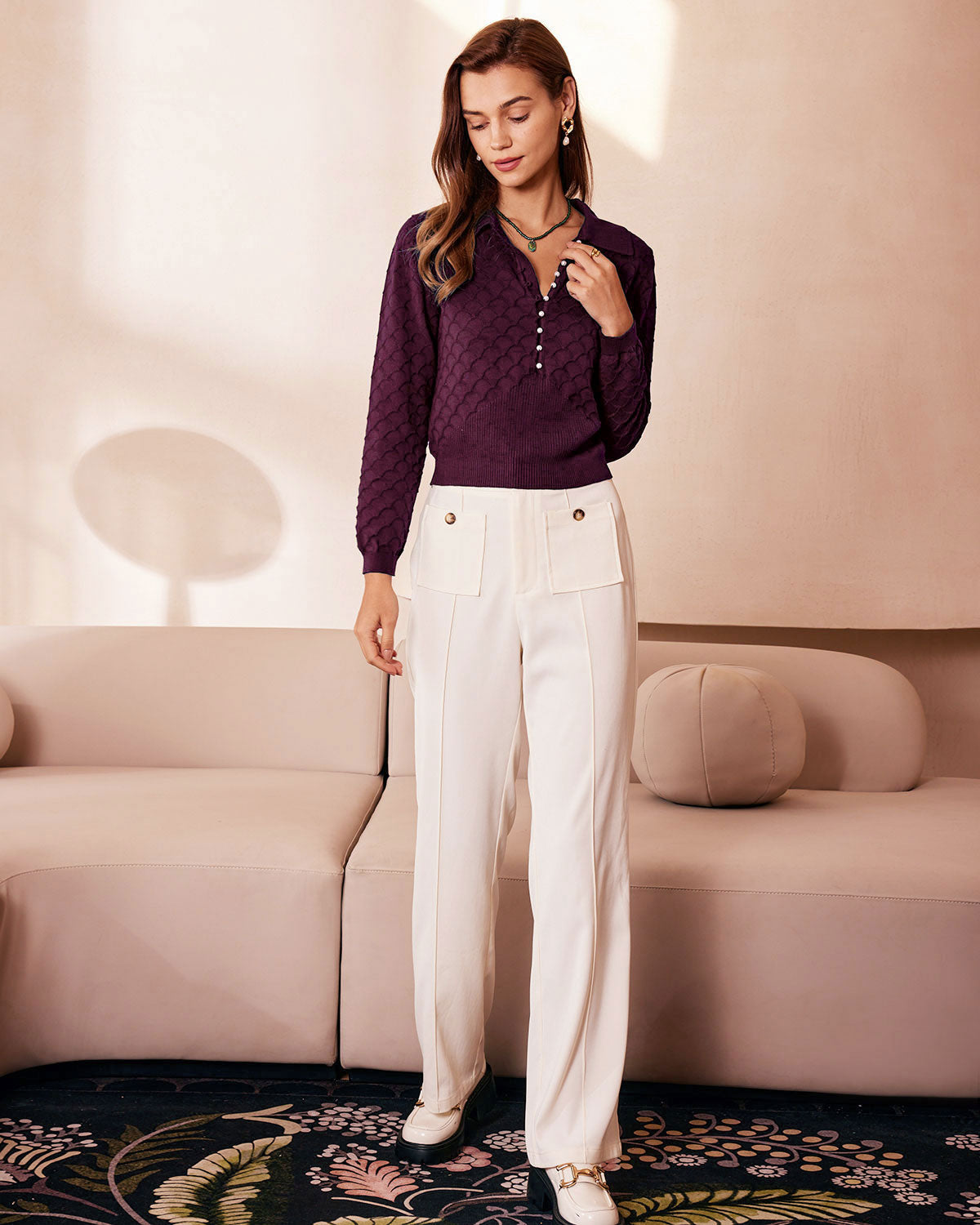 Pellina - Pearl Button Knit Top Autumn Winter Wear — view 2 of 7
