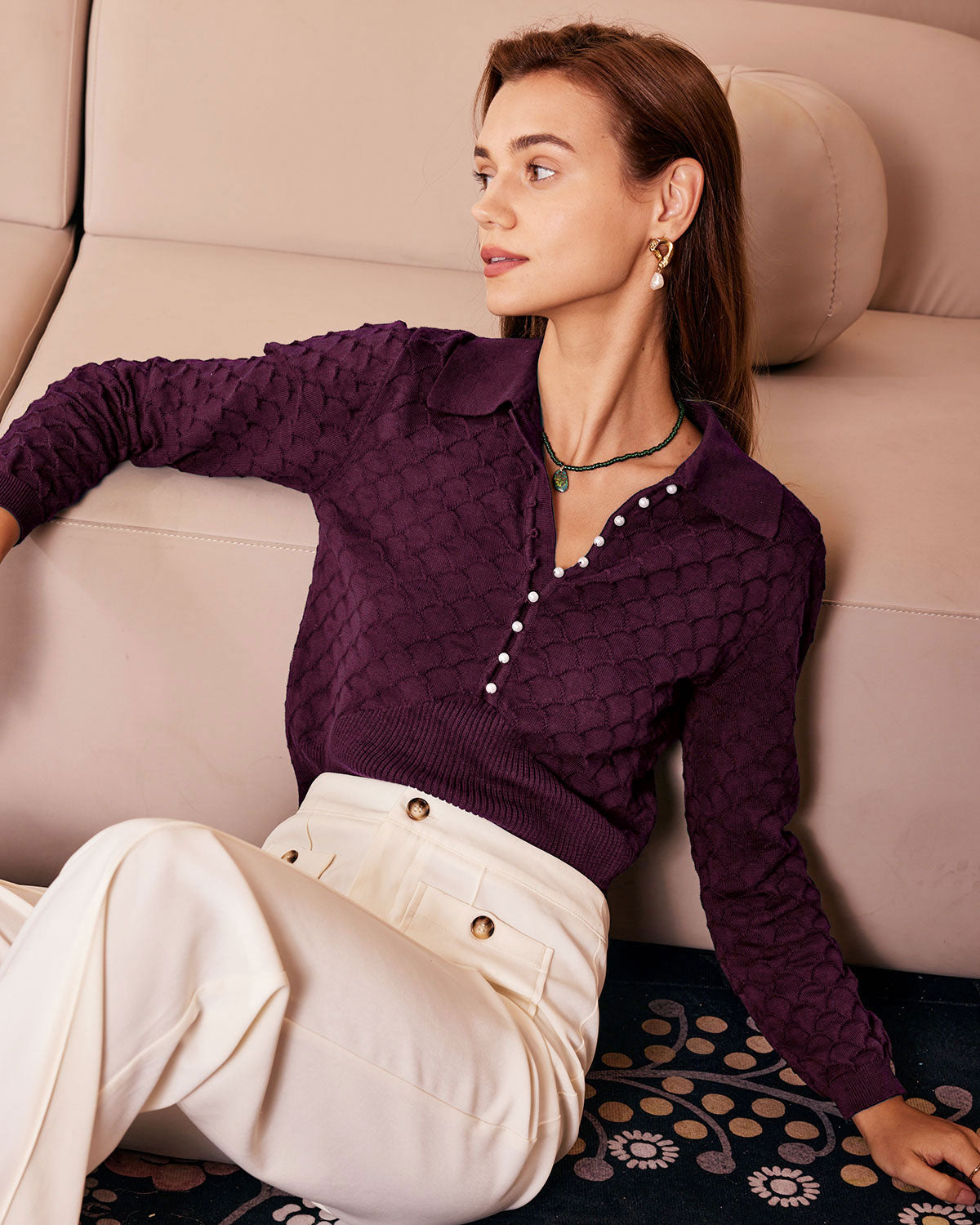 Pellina - Pearl Button Knit Top Autumn Winter Wear — view 3 of 7