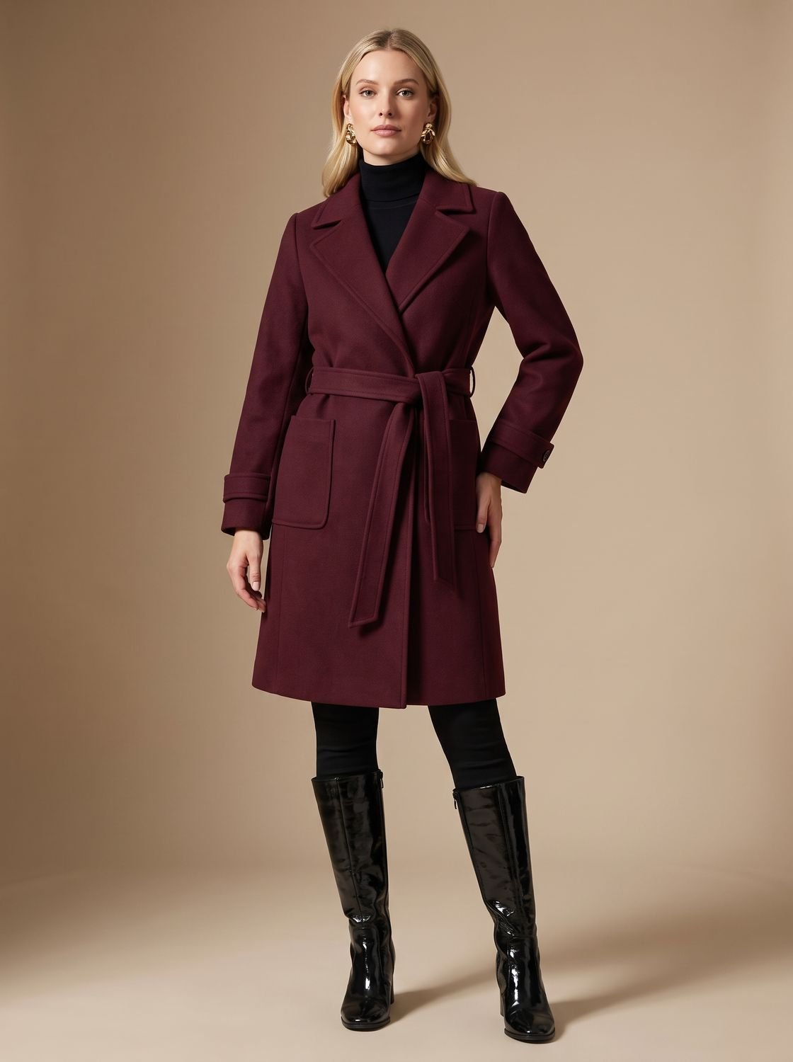 Corvellini - Long Belted Wrap Winter Coat — view 2 of 6
