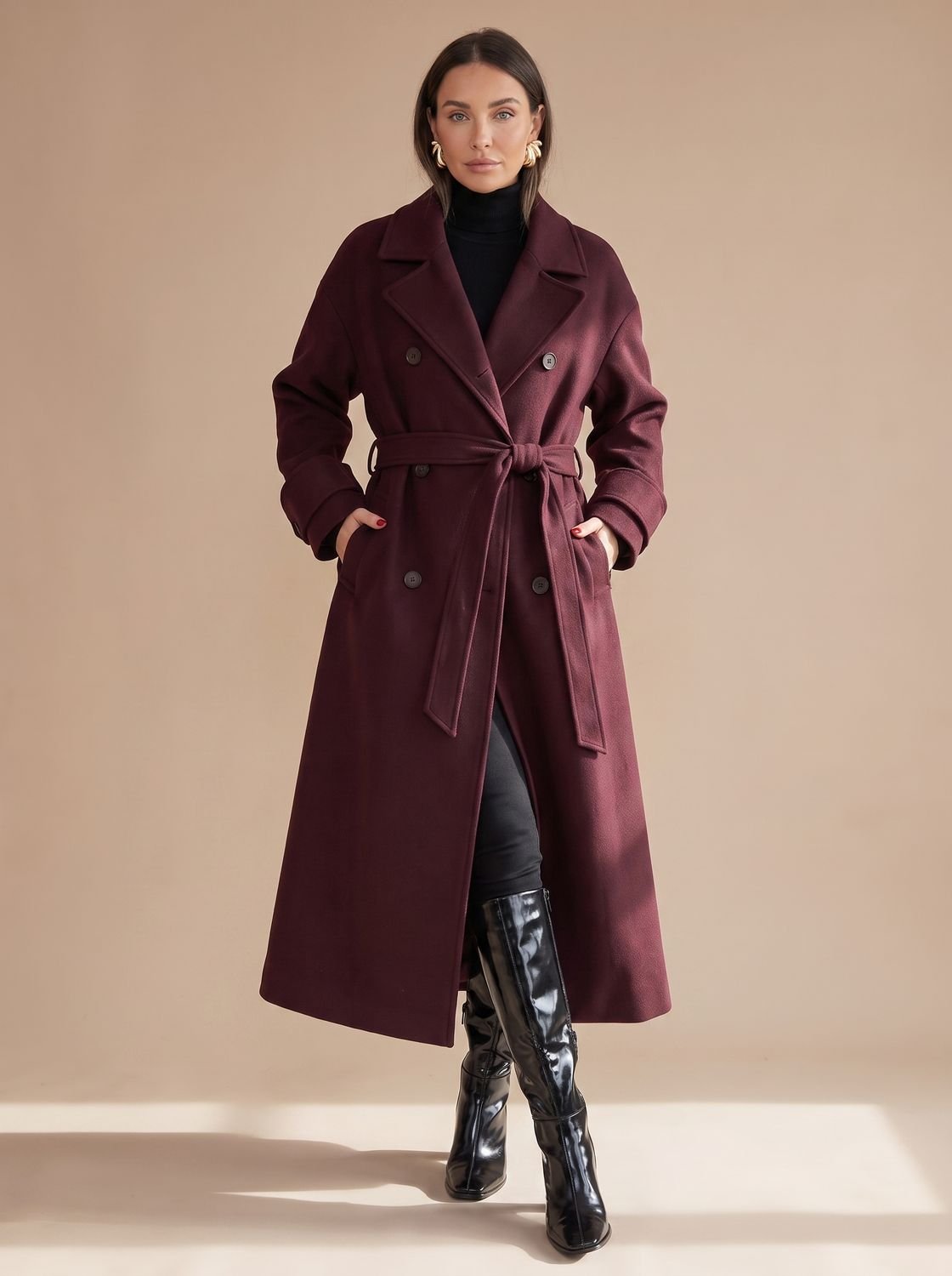 Corvellini - Long Belted Wrap Winter Coat — view 3 of 6