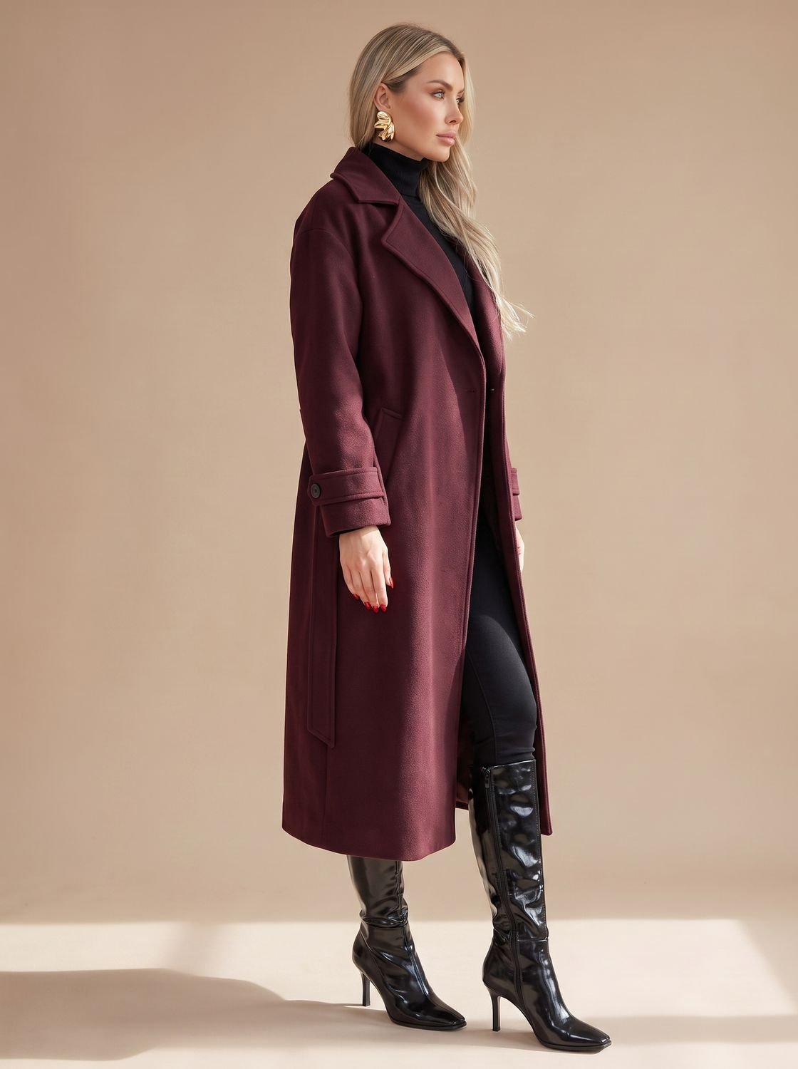 Corvellini - Long Belted Wrap Winter Coat — view 4 of 6