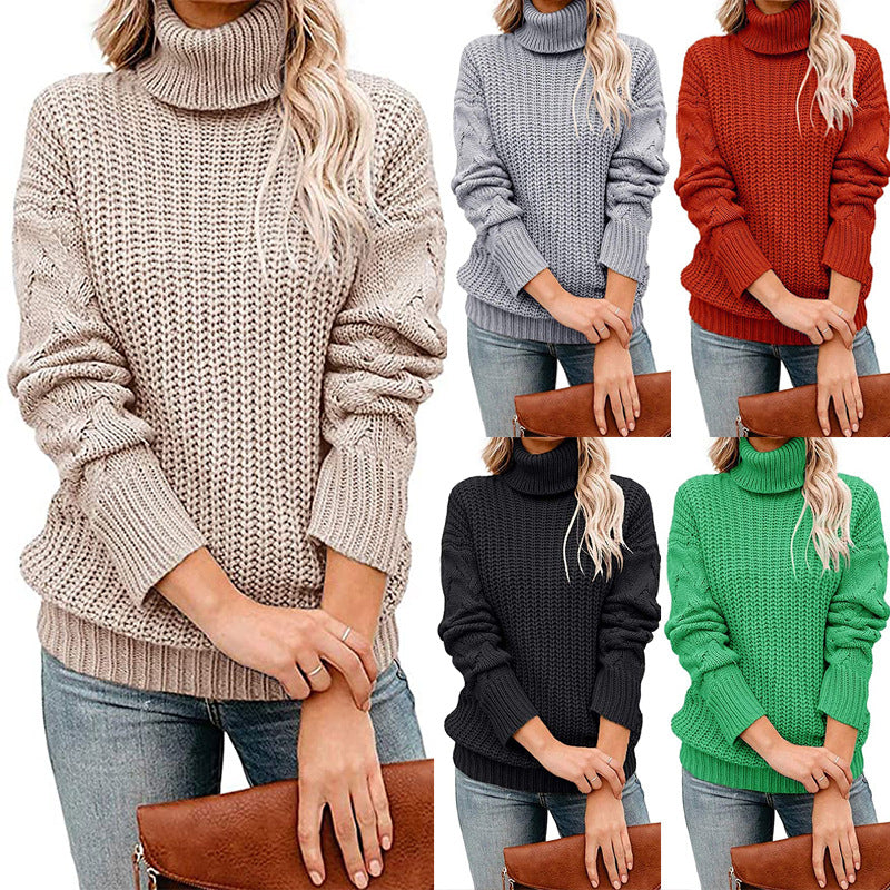 Wovella - Chunky Waffle Knit Turtleneck Sweater Autumn Winter Wear