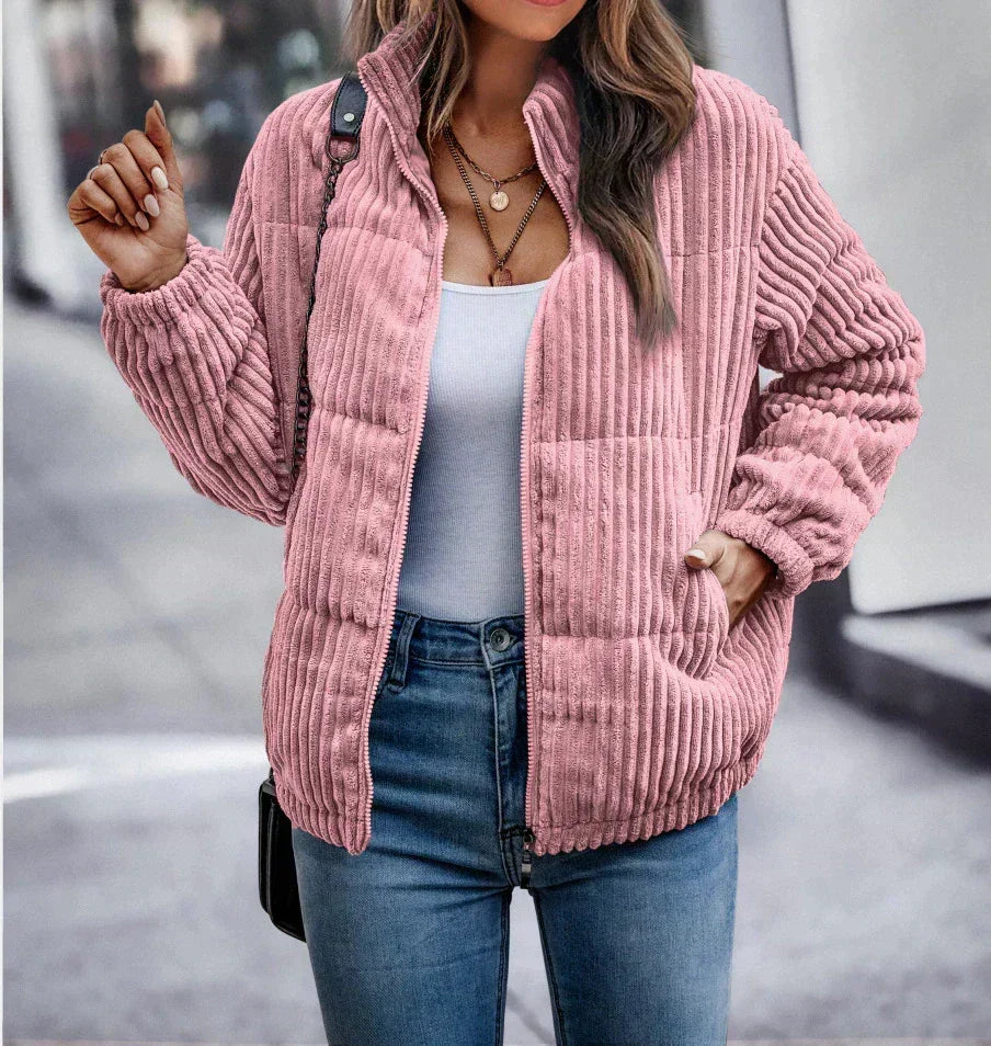 Corvella - Ribbed Full-Zip Puffer Jacket Cold Weather Layering